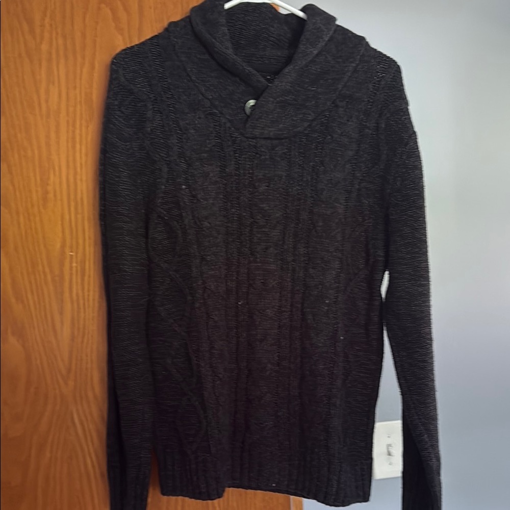 Black Cable Knit Cardigan with Shawl Collar Medium